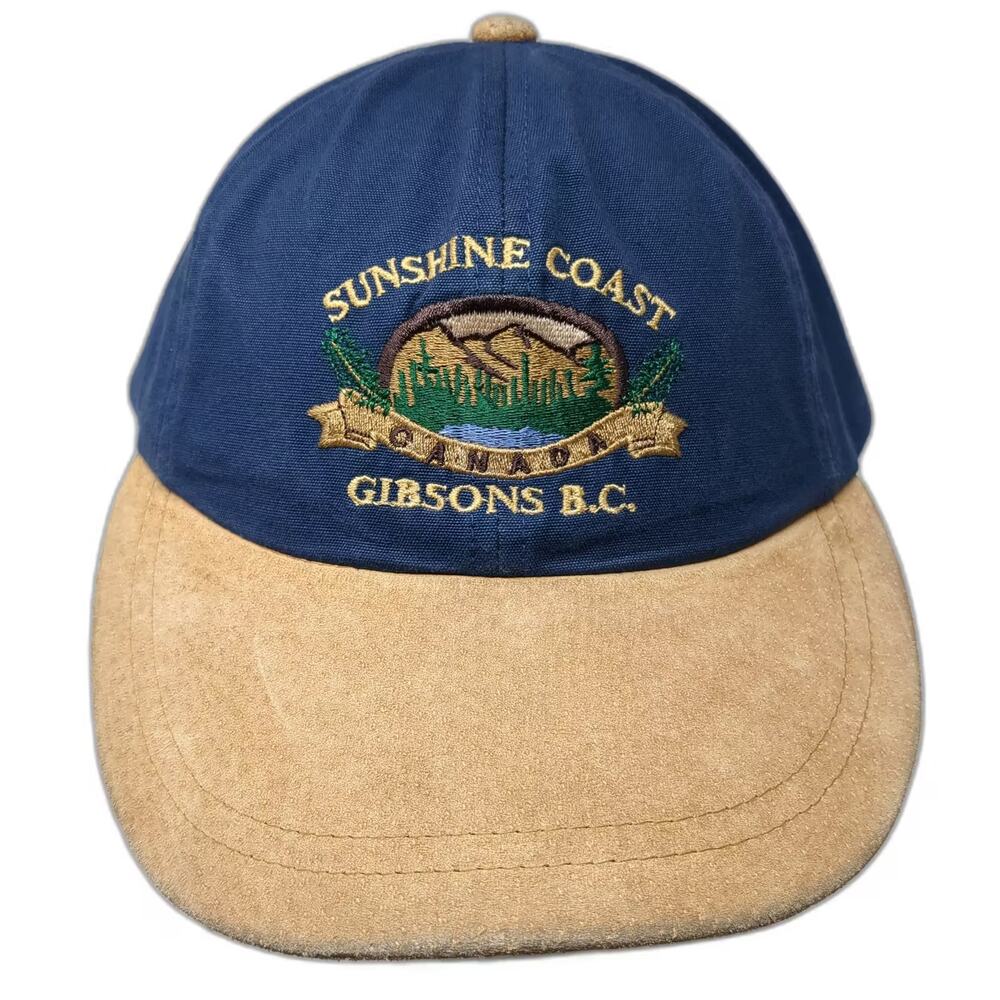KP Baseball Cap Blue Beige Suede Brim Sunshine Coast Canada OS Hat Embroidered